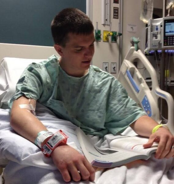 Kyle studying while in the hospital