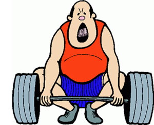 Unhealthy man with barbell